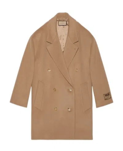Gucci Double-breasted Wool Coat In Nude