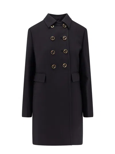 GUCCI DOUBLE-BREASTED WOOL COAT WITH INCROCIO GG TONDO METAL BUTTONS