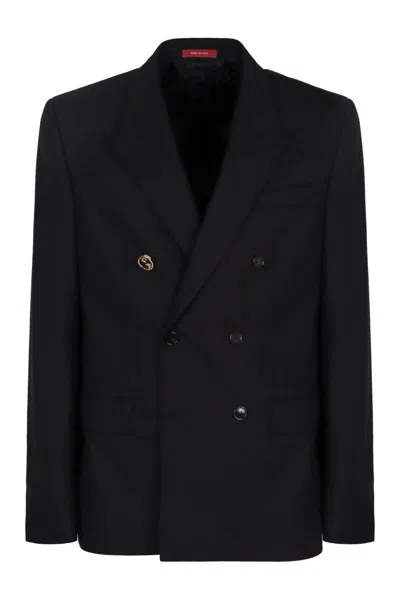 Gucci Double-breasted Wool Jacket In Black