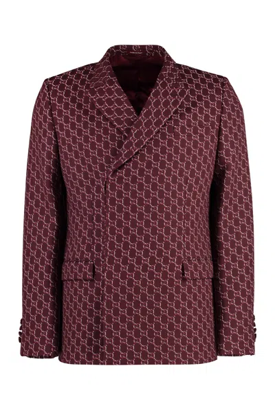 Gucci Double-breasted Wool Jacket In Burgundy