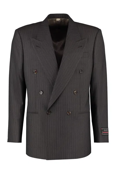 Gucci Double-breasted Wool Jacket With Peak Lapel Collar And Padded Shoulders For Men In Grey