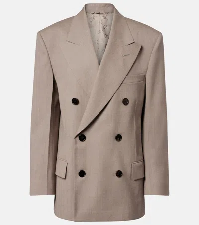 Gucci Double-breasted Wool Mouliné Blazer In Brown