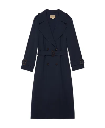 Gucci Double-breasted Wool Trench Coat In Blue