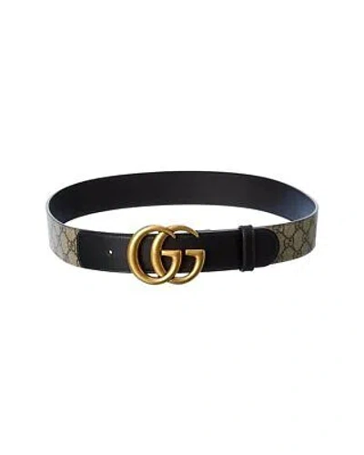 Pre-owned Gucci Double Buckle Gg Supreme Canvas & Leather Belt Men's 70