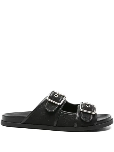 Gucci Double-buckle Leather Sandals In Black