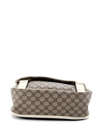 Pre-owned Gucci Double Buckle Messenger Bag Gg Coated Canvas Medium Crossbody Bag In White