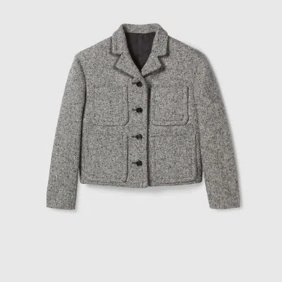 Gucci Double Cotton-wool Mouliné Jacket In Gray