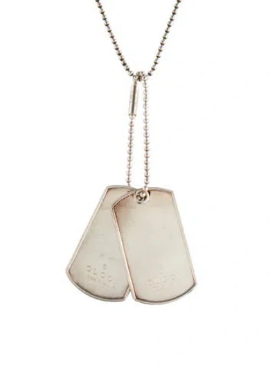 Pre-owned Gucci Double Dog Tag Pendant Necklace, 23" In Multi