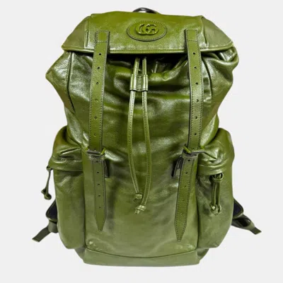 Pre-owned Gucci Double G 725657 Forest Green Calfskin Leather Backpack Bag