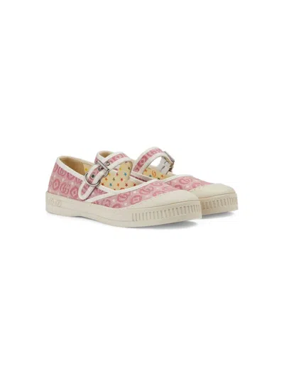 Gucci Kids' Double G Round-toe Ballerinas In Pink