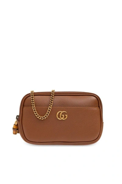 Gucci Double G Bamboo Detailed Shoulder Bag In Brown