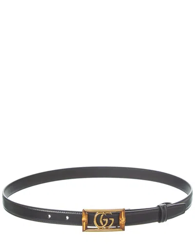 Gucci Double G Bamboo Leather Belt In Black