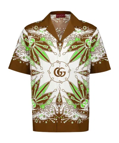 Gucci Double G Bandana-print Shirt In Brown