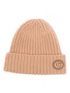 Gucci Womens Camel Double G Ribbed Wool-blend Knitted Beanie Hat In Neutrals