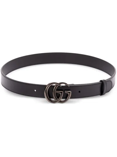 Gucci Gg Marmont Monogram Canvas Belt With Adjustable Fit In Black