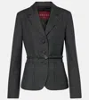 Gucci Double G Belted Wool Grisaille Blazer In Grey