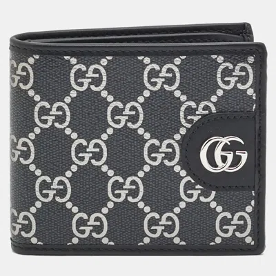 Pre-owned Gucci Double G Black/silver Gg Supreme Canvas Bifold Wallet