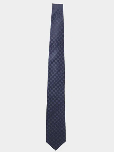 Gucci Double G Geometric Silk Tie In Blue