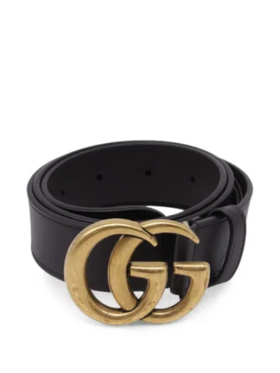 Pre-owned Gucci Double G Buckle Belt In Black