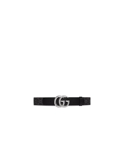 Gucci Double G-buckle Denim Belt In Black