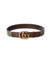 Gucci Double G Buckle Gg Supreme Canvas & Leather Belt In Brown