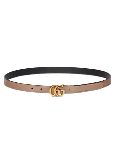 Gucci Double G Buckle Leather Belt - 2 Cm Width In Brown