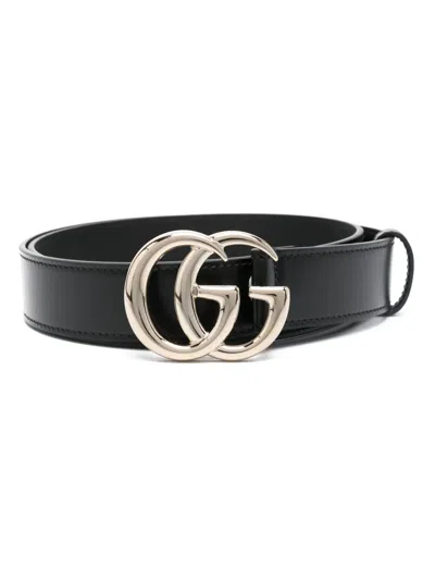 Gucci Gg Milano Embossed Leather Belt In Black