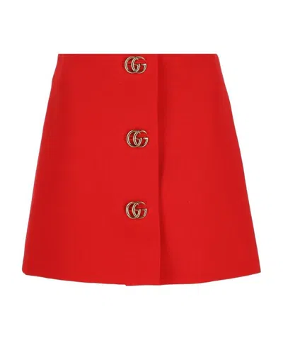 Gucci Double G Button Mini Skirt In Orange