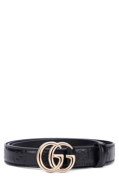 Gucci Double G Calf Leather Belt In Black
