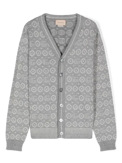 Gucci Kids' Cardigan Mit Gg In Grau
