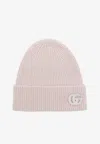 Gucci Logo-patch Ribbed Beanie Hat In Pink