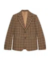 Gucci Double G Check-pattern Wool Blazer In Brown