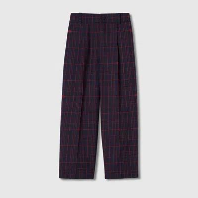 Gucci Kids' Double G Check Wool Pants In Brown