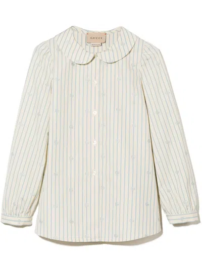 Gucci Babies' Double G Collared Buttoned Shirt In Neutrals