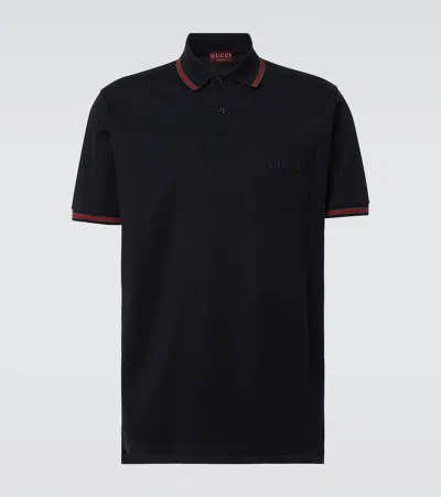 Gucci Double G Cotton-blend Piqué Polo Shirt In Blue