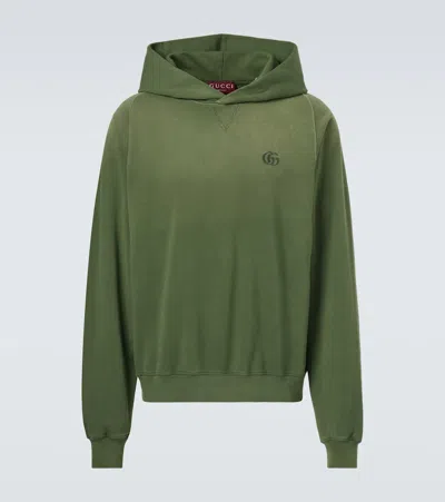 Gucci Double G Cotton Jersey Hoodie In Green