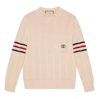 Gucci Double G Cotton Knit Sweater Male White In Neutral