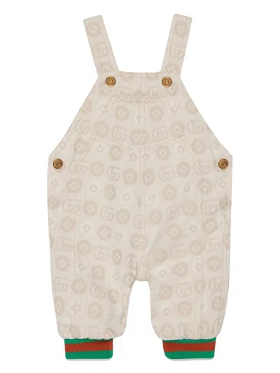 Gucci Babies' Double G Cotton Overall In Neutrals