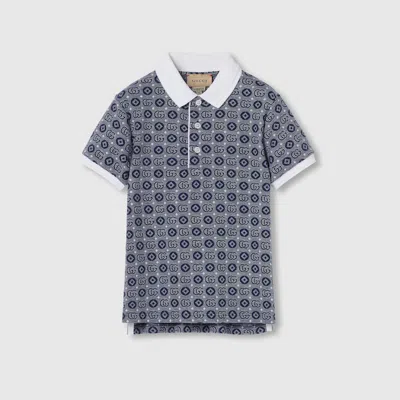 Gucci Kids' Double G Cotton Polo Shirt In Blue