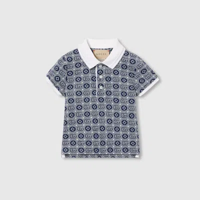 Gucci Babies' Double G Cotton Polo Shirt In Blue