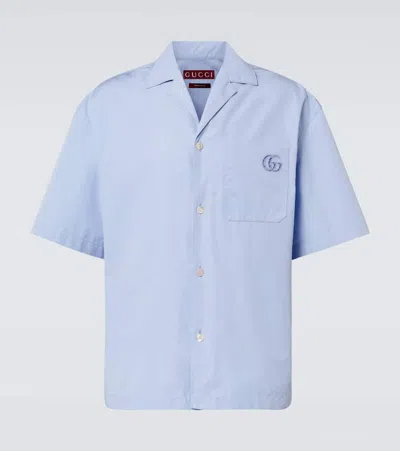 Gucci Double G Cotton Poplin Bowling Shirt In Blue