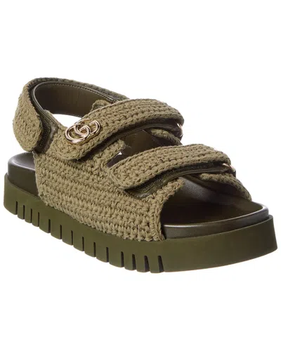 Gucci Double G Crochet Cotton Sandal In Green