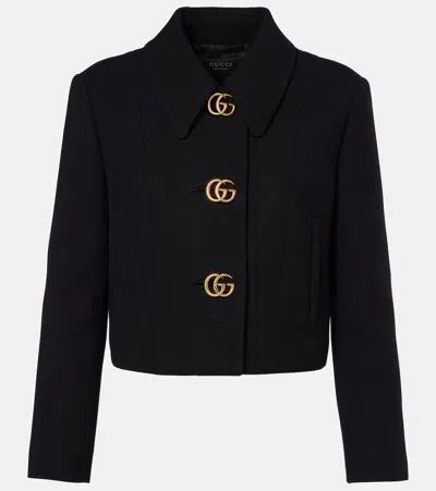 Gucci Crpe Wool Jacket With Double G Button In Black