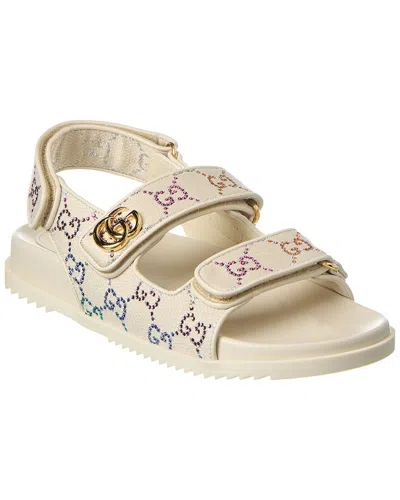 Gucci Double G Crystal Canvas Sandal In White