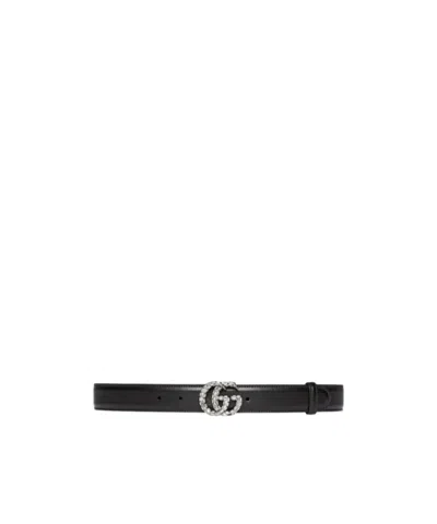Gucci Double G Crystal-embellished Belt In Black