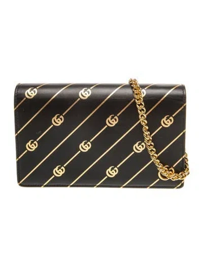 Pre-owned Gucci Double G Diagonal Gg Chain Wallet In Black