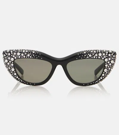 Gucci Double G Embellished Cat-eye Sunglasses In Black