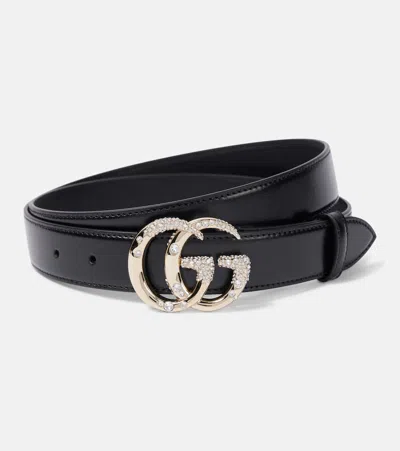 Gucci Double G Embellished Leather Belt In Schwarz