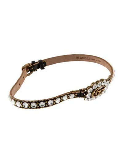 Pre-owned Gucci Double G Embellished Leather Choker, 15.5" In Multi