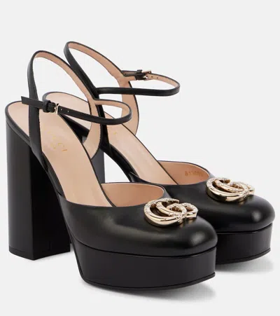 Gucci Double G Embellished Leather Platform Pumps In Black
